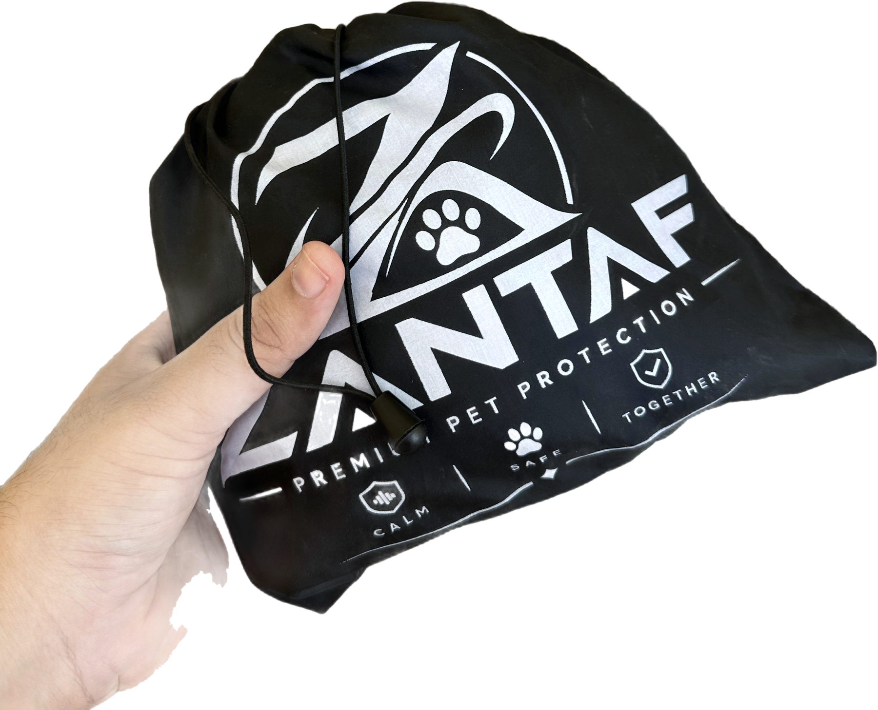 Zantaf carry pouch held in one hand, showing how small it packs down